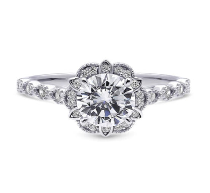 Halo Flower Round CZ Ring in Sterling Silver