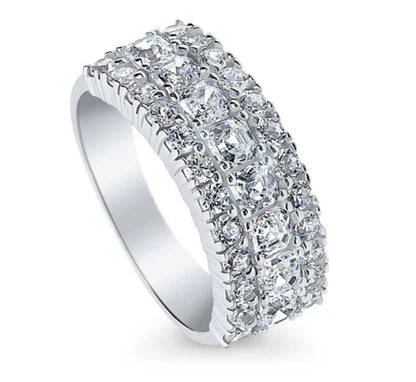 Art Deco CZ Half Eternity Ring in Sterling Silver