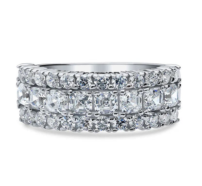 Art Deco CZ Half Eternity Ring in Sterling Silver