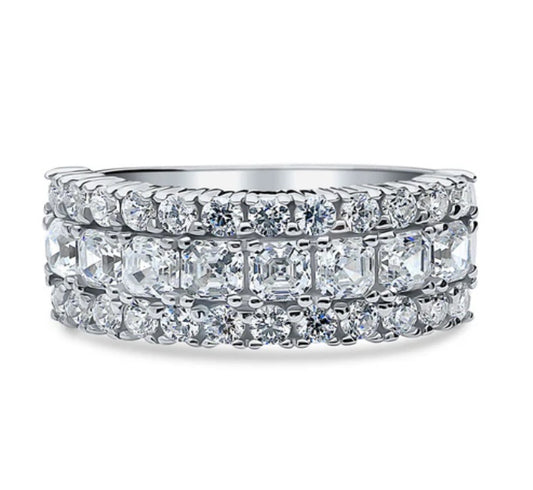 Art Deco CZ Half Eternity Ring in Sterling Silver