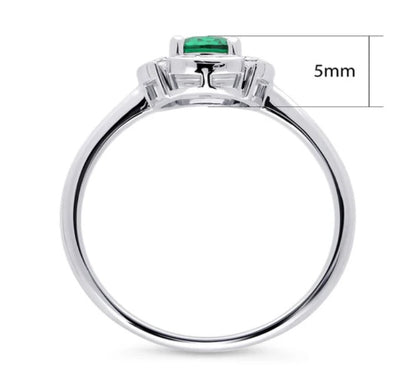 Halo Flower Green Round CZ Ring in Sterling Silver