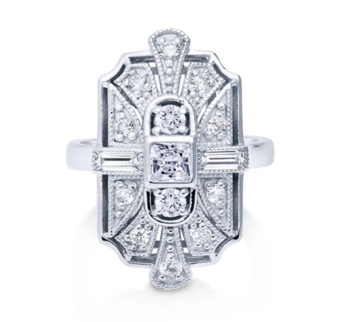 Art Deco Milgrain CZ Statement Ring in Sterling Silver