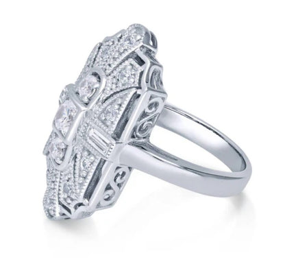 Art Deco Milgrain CZ Statement Ring in Sterling Silver