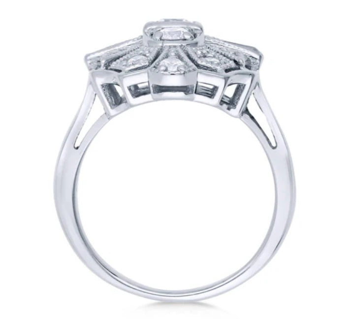 Art Deco Milgrain CZ Statement Ring in Sterling Silver