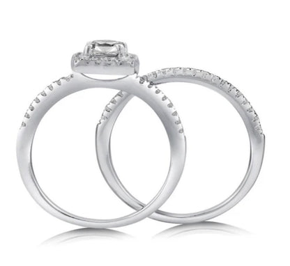 Halo Cushion CZ Ring Set in Sterling Silver