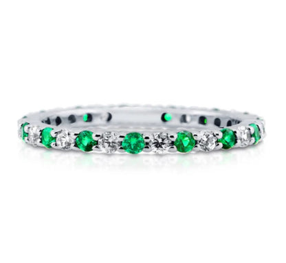 Simulated Emerald Pave Set CZ Eternity Ring in Sterling Silver