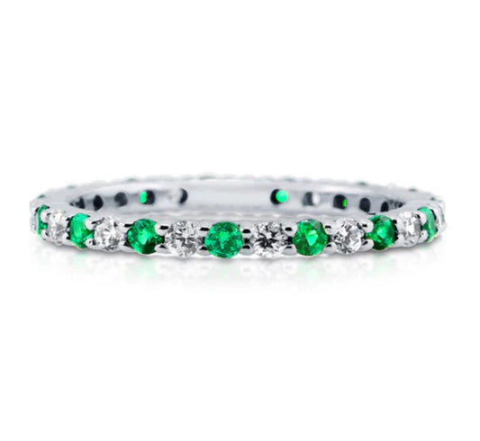Simulated Emerald Pave Set CZ Eternity Ring in Sterling Silver