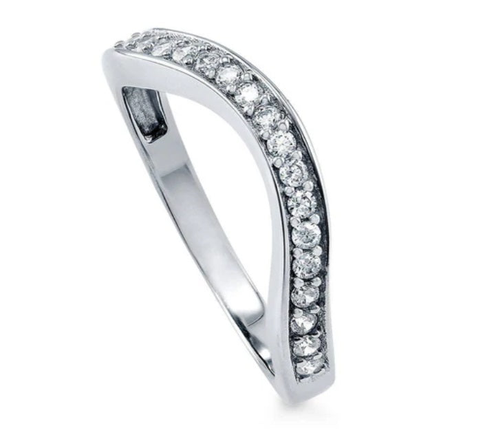 Pave Set CZ Curved Half Eternity Ring in Sterling Silver