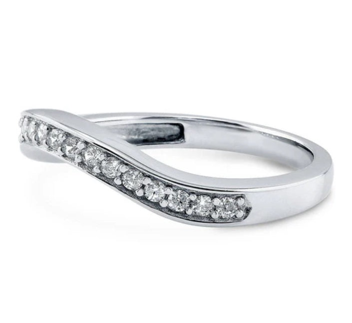Pave Set CZ Curved Half Eternity Ring in Sterling Silver