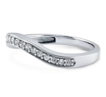 Pave Set CZ Curved Half Eternity Ring in Sterling Silver
