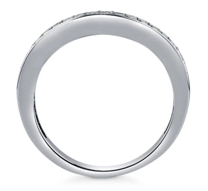 Pave Set CZ Curved Half Eternity Ring in Sterling Silver