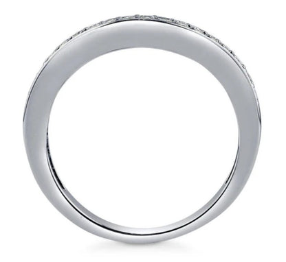 Pave Set CZ Curved Half Eternity Ring in Sterling Silver