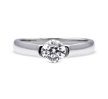 Solitaire 0.8ct Half Bezel Set Round CZ Ring in Sterling Silver