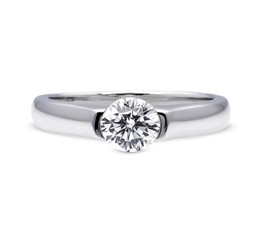 Solitaire 0.8ct Half Bezel Set Round CZ Ring in Sterling Silver