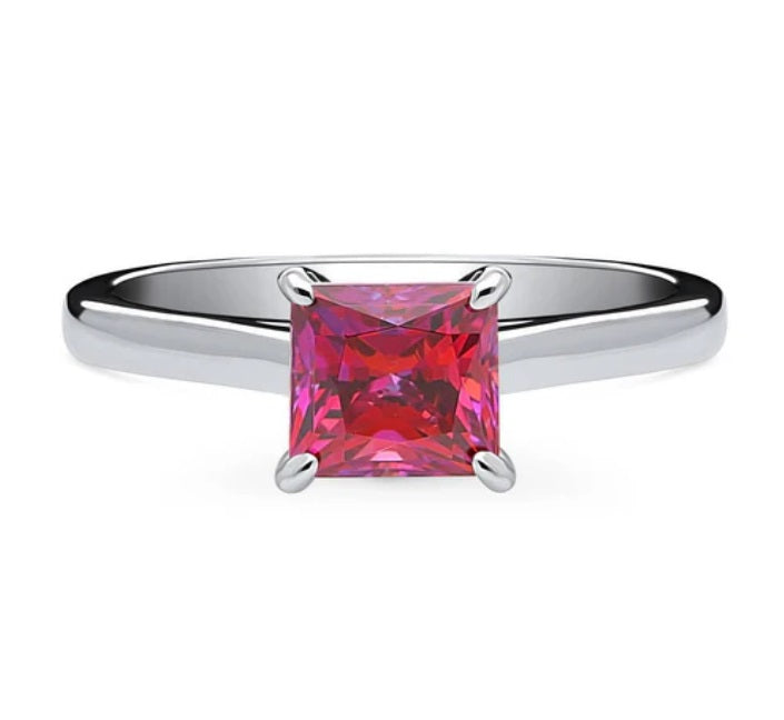 Solitaire Red Princess CZ Ring in Sterling Silver 1.2ct