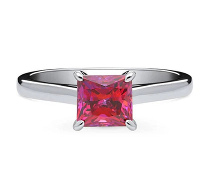 Solitaire Red Princess CZ Ring in Sterling Silver 1.2ct