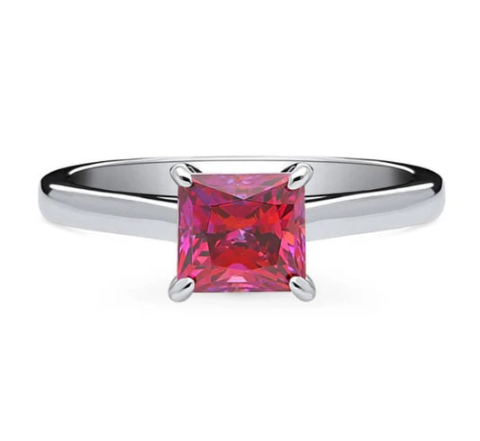 Solitaire Red Princess CZ Ring in Sterling Silver 1.2ct