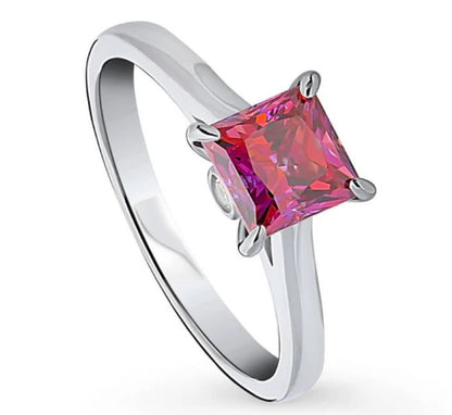 Solitaire Red Princess CZ Ring in Sterling Silver 1.2ct