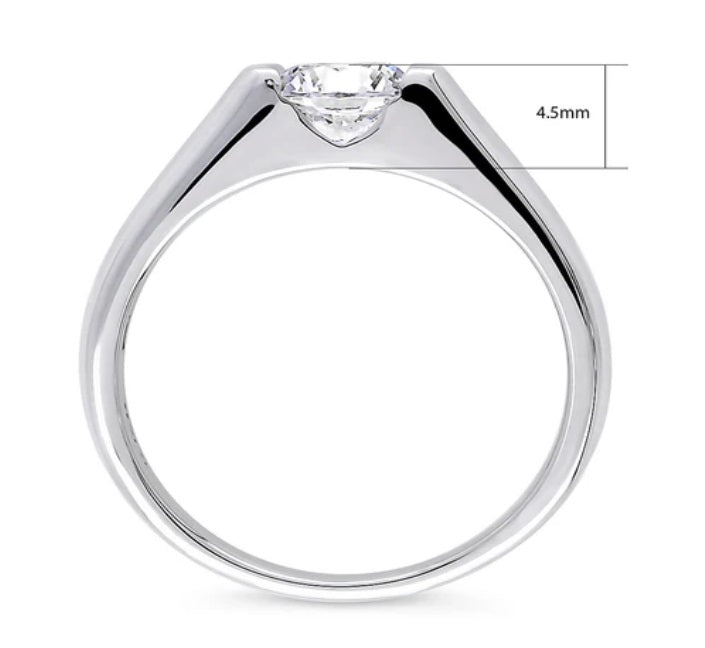 Solitaire 0.8ct Half Bezel Set Round CZ Ring in Sterling Silver