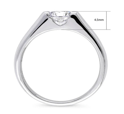 Solitaire 0.8ct Half Bezel Set Round CZ Ring in Sterling Silver