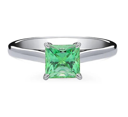 Solitaire Green Princess CZ Ring in Sterling Silver 1.2ct