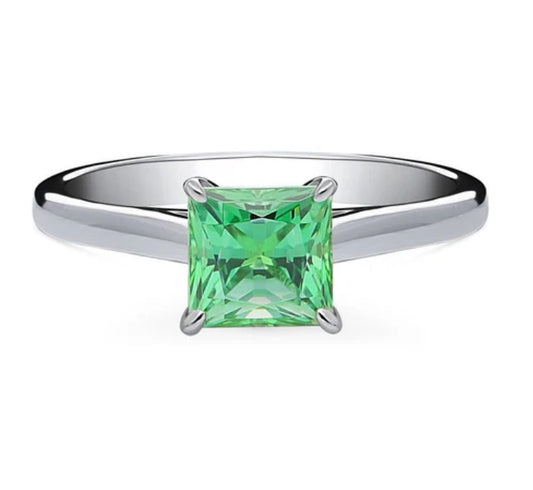 Solitaire Green Princess CZ Ring in Sterling Silver 1.2ct