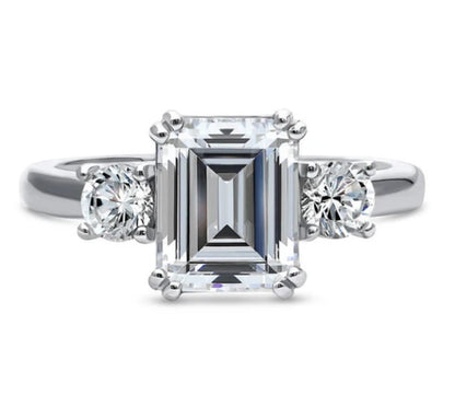 3-Stone Emerald Cut CZ Ring in Sterling Silver