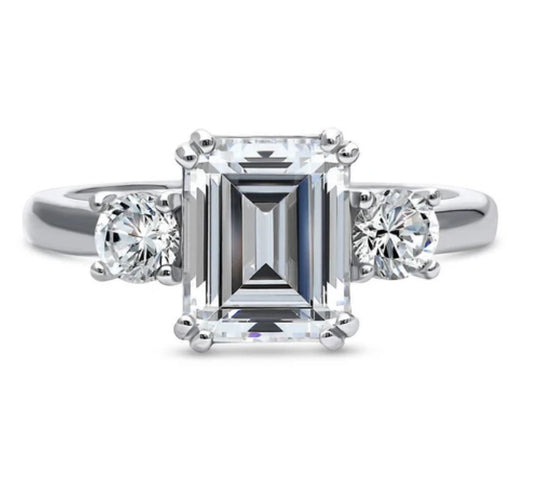 3-Stone Emerald Cut CZ Ring in Sterling Silver