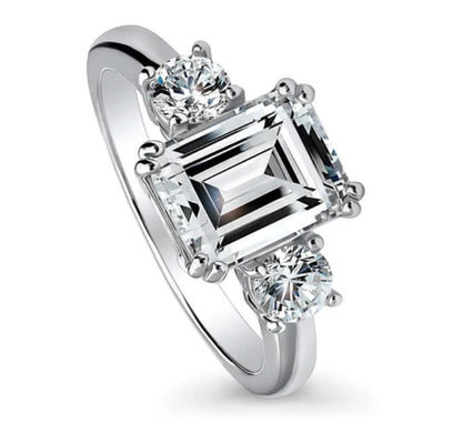 3-Stone Emerald Cut CZ Ring in Sterling Silver