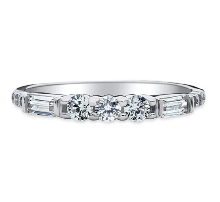 Art Deco Pave Set CZ Half Eternity Ring in Sterling Silver