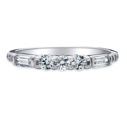 Art Deco Pave Set CZ Half Eternity Ring in Sterling Silver