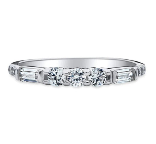 Art Deco Pave Set CZ Half Eternity Ring in Sterling Silver