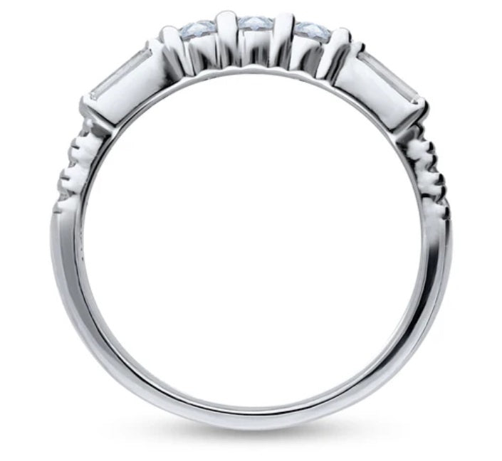 Art Deco Pave Set CZ Half Eternity Ring in Sterling Silver