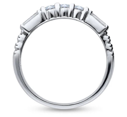 Art Deco Pave Set CZ Half Eternity Ring in Sterling Silver