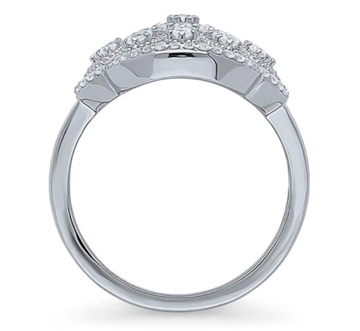 Flower Navette CZ Statement Ring in Sterling Silver