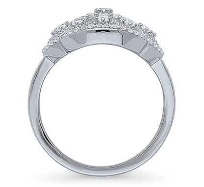 Flower Navette CZ Statement Ring in Sterling Silver