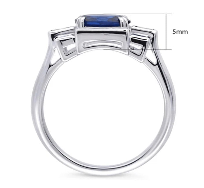 Art Deco Simulated Blue Sapphire CZ Ring in Sterling Silver