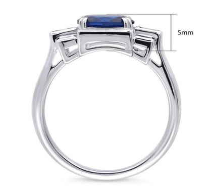 Art Deco Simulated Blue Sapphire CZ Ring in Sterling Silver