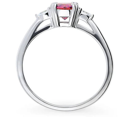 3-Stone Red Oval CZ Ring in Sterling Silver