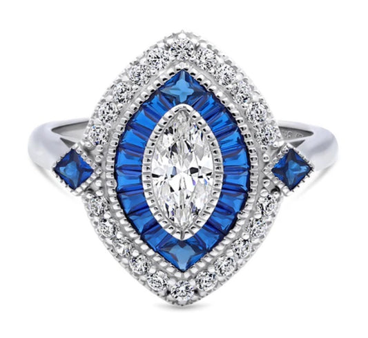 Navette Halo CZ Statement Ring in Sterling Silver