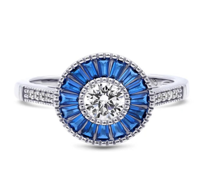Halo Art Deco Round CZ Ring in Sterling Silver