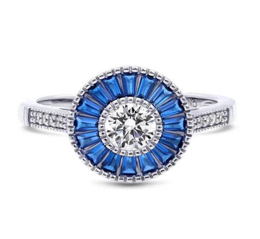 Halo Art Deco Round CZ Ring in Sterling Silver