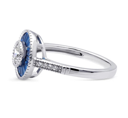 Halo Art Deco Round CZ Ring in Sterling Silver