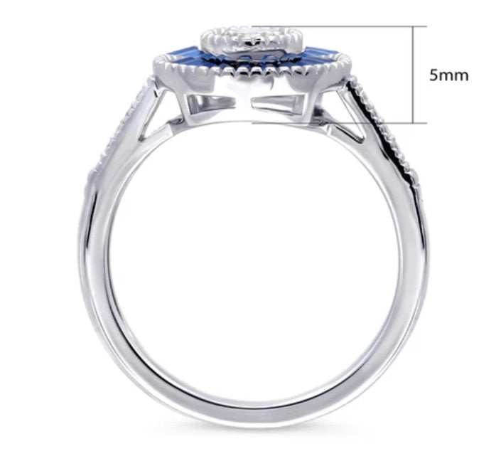 Halo Art Deco Round CZ Ring in Sterling Silver