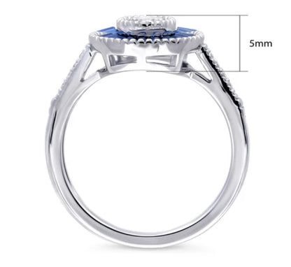 Halo Art Deco Round CZ Ring in Sterling Silver