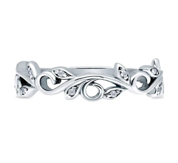 Leaf Filigree CZ Ring in Sterling Silver
