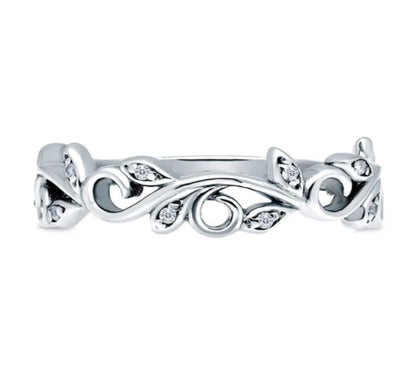 Leaf Filigree CZ Ring in Sterling Silver