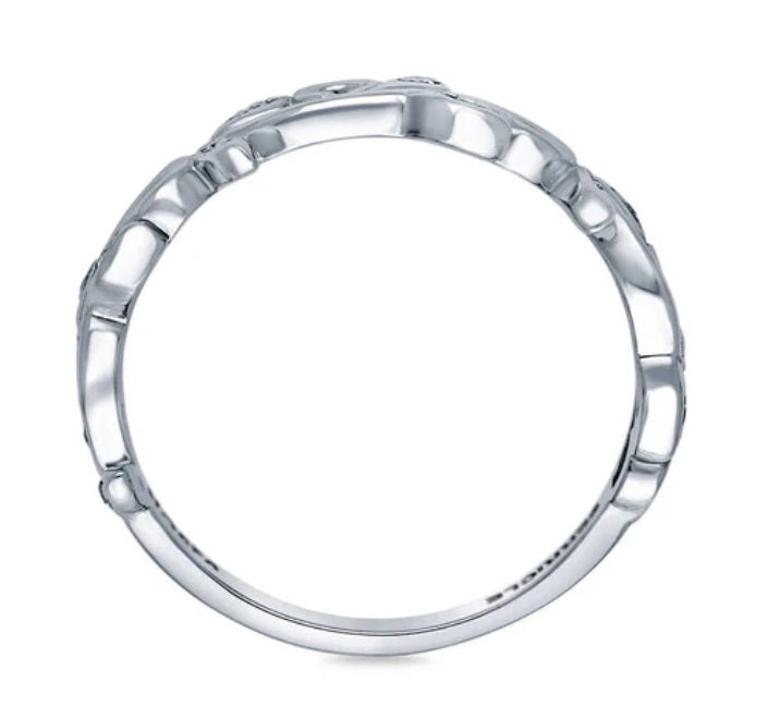 Leaf Filigree CZ Ring in Sterling Silver