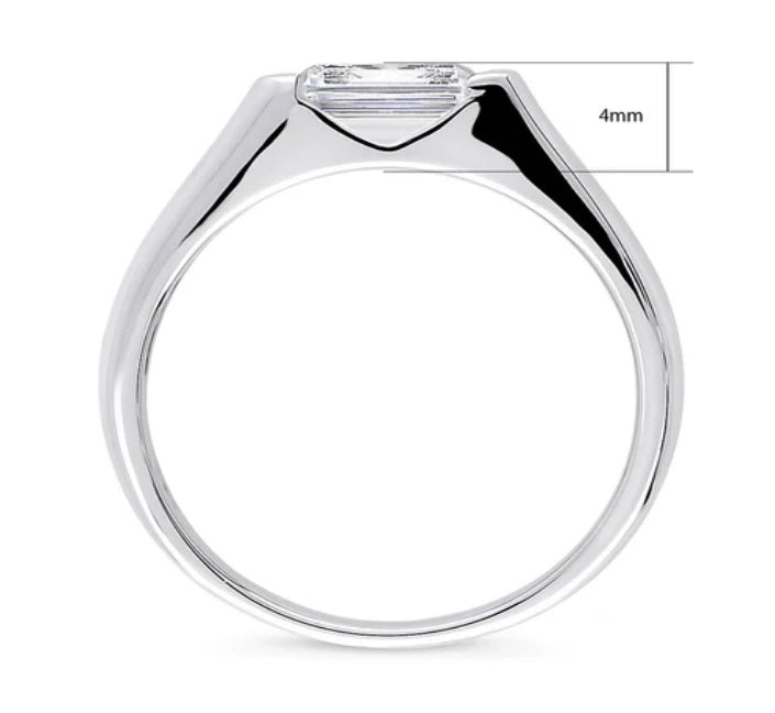 East-West Solitaire Half Bezel Set CZ Ring in Sterling Silver