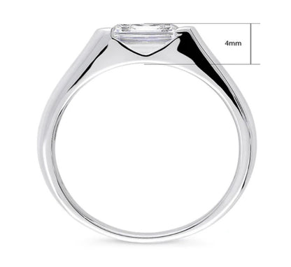 East-West Solitaire Half Bezel Set CZ Ring in Sterling Silver